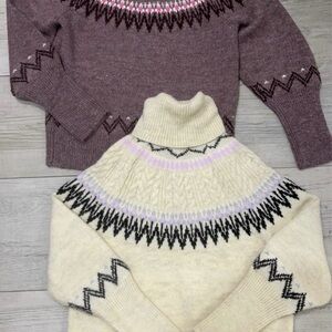 Cozy Knit Women's Sweater Bunde - Cream and  Mauve XS